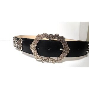 Lake Shore Drive Accessories Women's Belt Black Silver Metal Buckle & Trim  Lrg